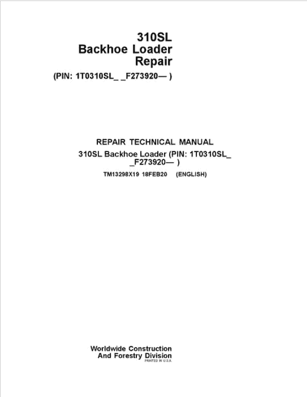 John Deere 310S Backhoe Loader Service Manual (SN. F273920-)