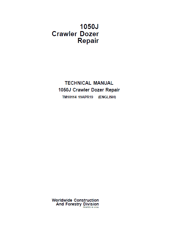 John Deere 1050J Crawler Dozer Service Manual