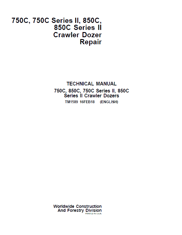 John Deere 750C, 750C Series II, 850C, 850C Series II Crawler Dozer Service Manual