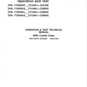 John Deere 950K Crawler Dozer Service Manual (SN. from F310401 - 338999)