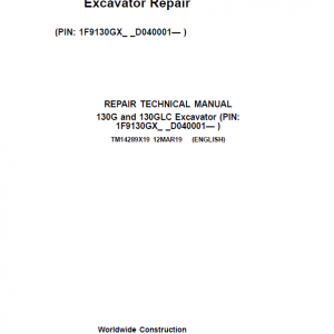 John Deere 130G, 130GLC Excavator Service Manual (SN. D040001-)