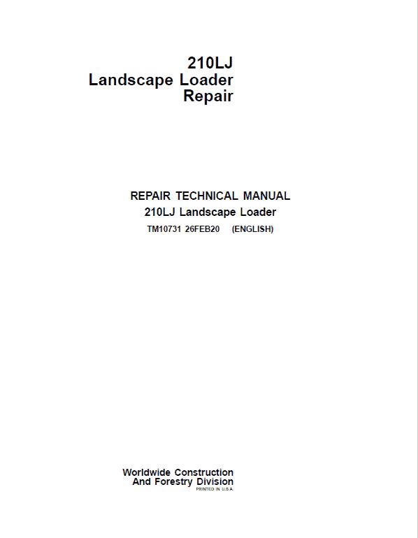 John Deere 210LJ Landscape Loader Repair Service Manual