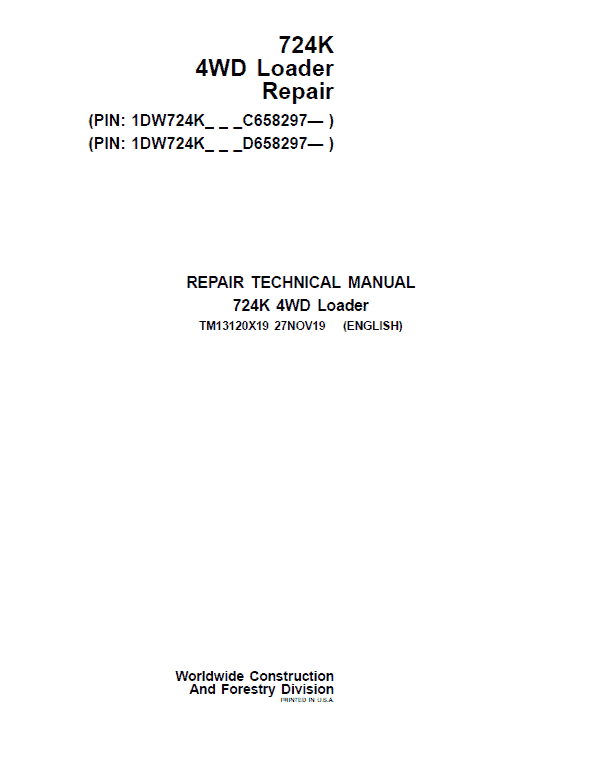 John Deere 724K 4WD Loader Service Manual (S.N. after C658297 & D658297 - )