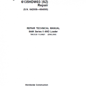 John Deere 844K Series II 4WD Engine T3 & S2 Loader Service Manual (S.N 642008 - 664095)