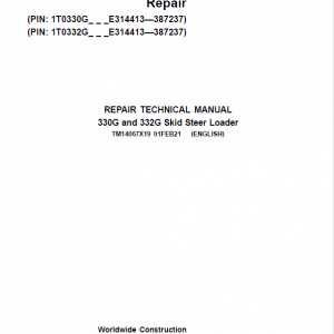 John Deere 330G, 332G SkidSteer Loader Service Manual (S.N from F300253 - )