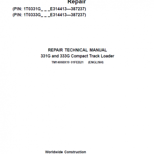 John Deere 331G, 333G Compact Track Loader Service Manual (S.N E314413 - )