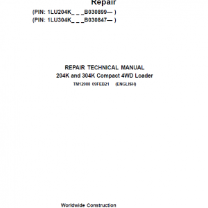 John Deere 204K, 304K Compact 4WD Loader Service Manual ( S.N after B030847 -)