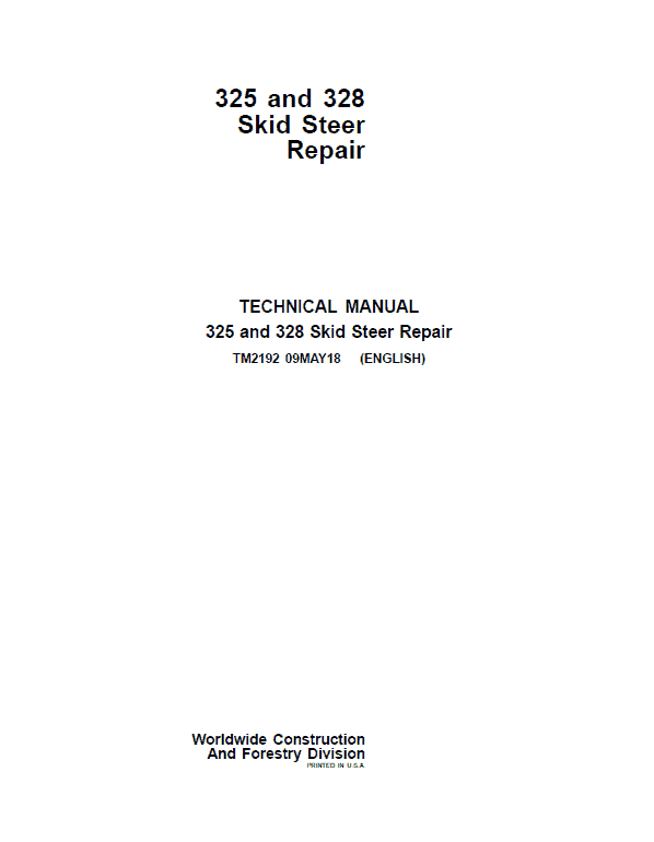 John Deere 325, 328 SkidSteer Loader Service Manual