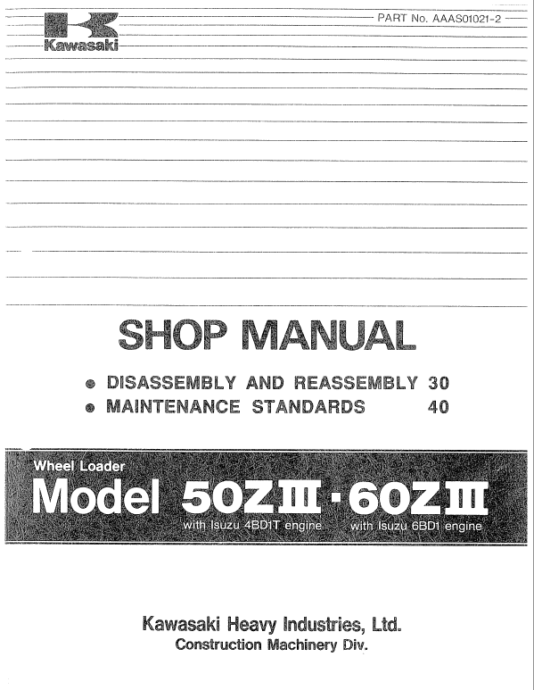 Kawasaki 60ZIII Wheel Loader Service Manual