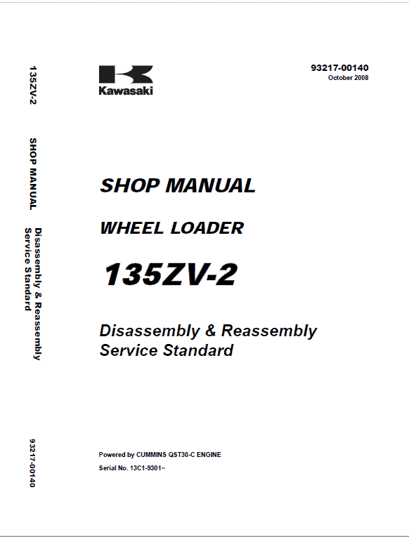 Kawasaki 135ZIV-2 Wheel Loader Repair Service Manual