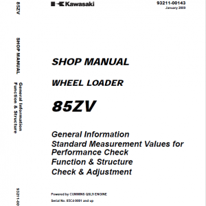 Kawasaki 85ZV Wheel Loader Repair Service Manual