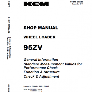 Kawasaki 95ZV Wheel Loader Repair Service Manual