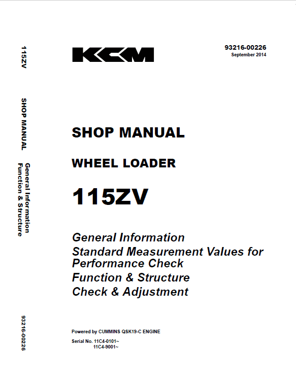 Kawasaki 115ZV Wheel Loader Repair Service Manual