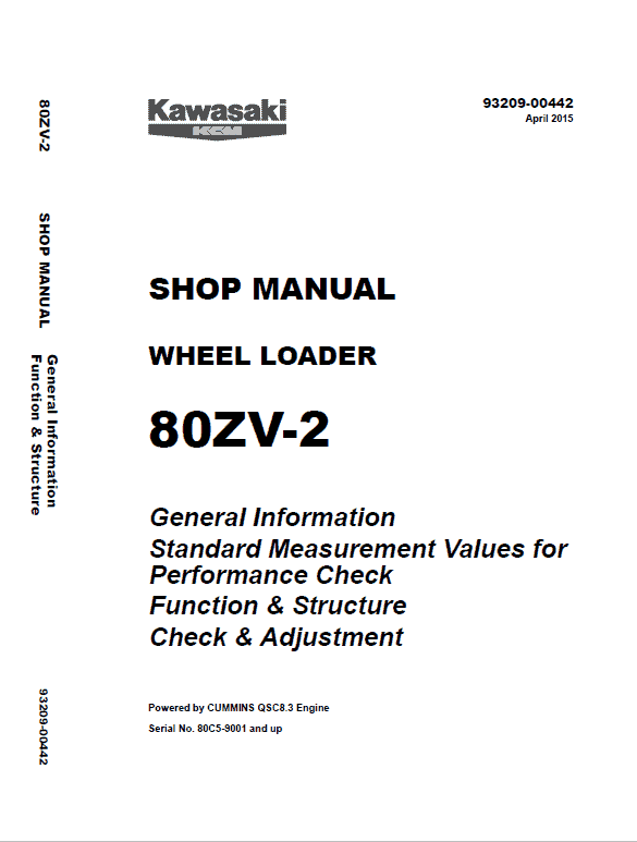 Kawasaki 80ZV-2 Wheel Loader Service Manual