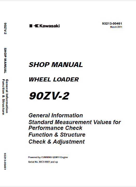 Kawasaki 90ZV-2 Wheel Loader Service Manual