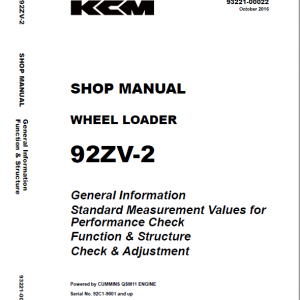 Kawasaki 92ZV-2 Wheel Loader Service Manual