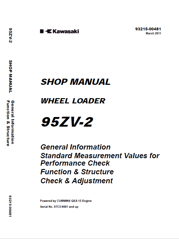 Kawasaki 95ZV-2 Wheel Loader Service Manual