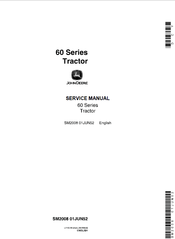 John Deere 60, 620, 630 (60 Series) Tractors Service Manual