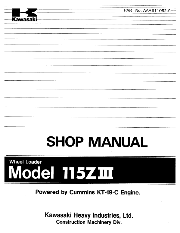 Kawasaki 115ZIII Wheel Loader Service Manual