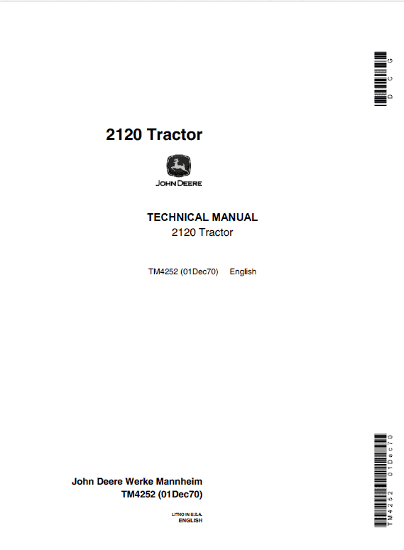 John Deere 2120 Tractor Repair Service Manual