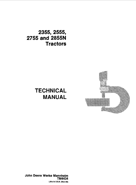 John Deere 2355, 2555, 2755, 2855N Tractors Repair Service Manual