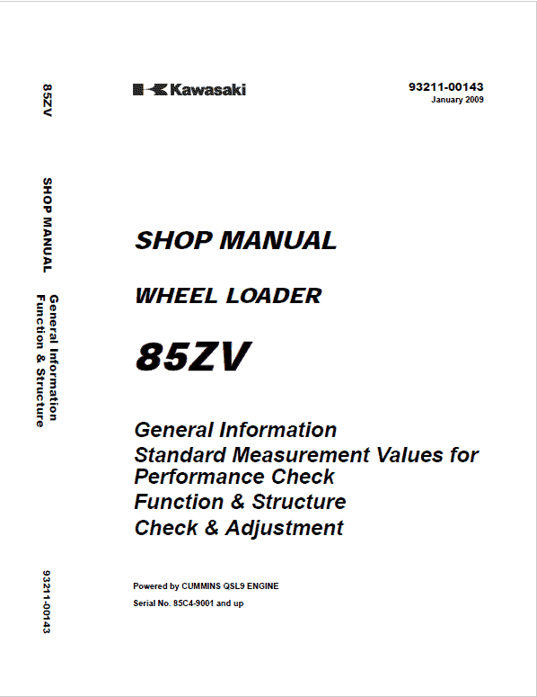 Kawasaki 85ZV Wheel Loader Repair Service Manual