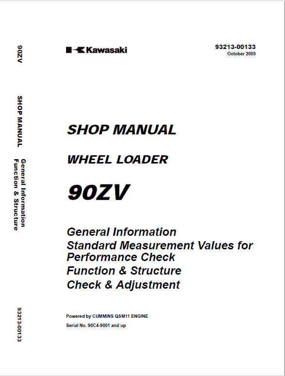 Kawasaki 90ZV Wheel Loader Repair Service Manual