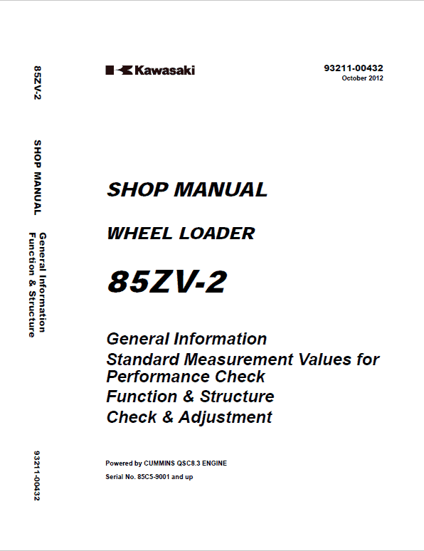 Kawasaki 85ZV-2 Wheel Loader Service Manual