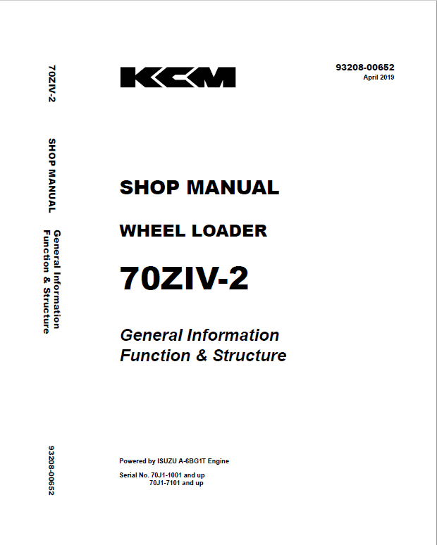 Kページ　a9g Kawasaki 70ZIV-2 Wheel Loader Repair Service Manual