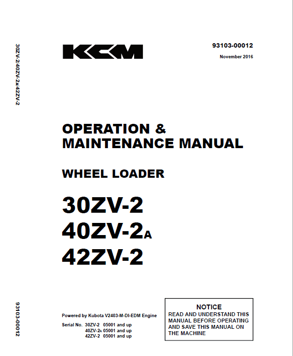 Kawasaki 30ZV-2, 40ZV2A, 42ZV-2 Wheel Loader Service Manual