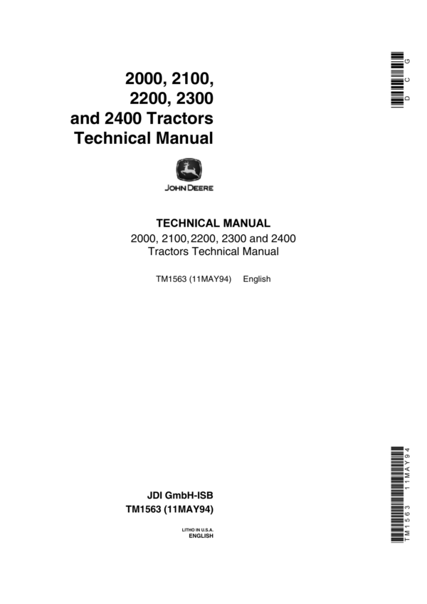 John Deere 2000, 2100, 2200, 2300, 2400 Tractors Repair Technical Manual