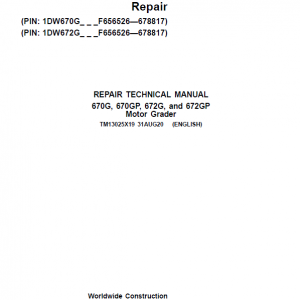 John Deere 670G, 670GP, 672G, 672GP Grader Service Manual (S.N F656526 -F678817)