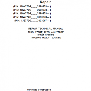 John Deere 770G, 770GP, 772G, 772GP Grader Service Manual (S.N 680878 & C003007 - )