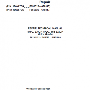 John Deere 870G, 870GP, 872G, 872GP Grader Service Manual (S.N F656526 -F678817)