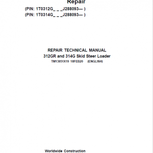 John Deere 312GR, 314G SkidSteer Loader Manual (SN after J288093)