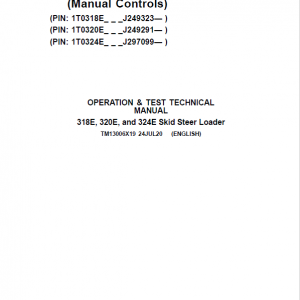 John Deere 318E, 320E, 324E SkidSteer Loader Manual (Manual Controls - SN after J249291)