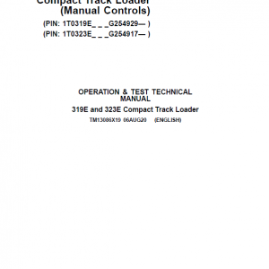 John Deere 319E, 323E SkidSteer Loader Manual (Manual Controls - SN after G254917)