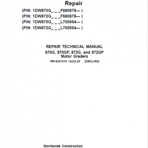 John Deere 870G, 870GP, 872G, 872GP Grader Technical Manual (S.N F680878 & L700954 - ) - Image 2