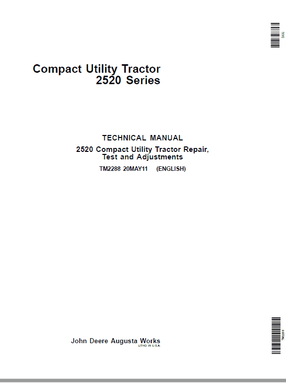 John Deere 2520 Compact Utility Tractor Repair Service Manual