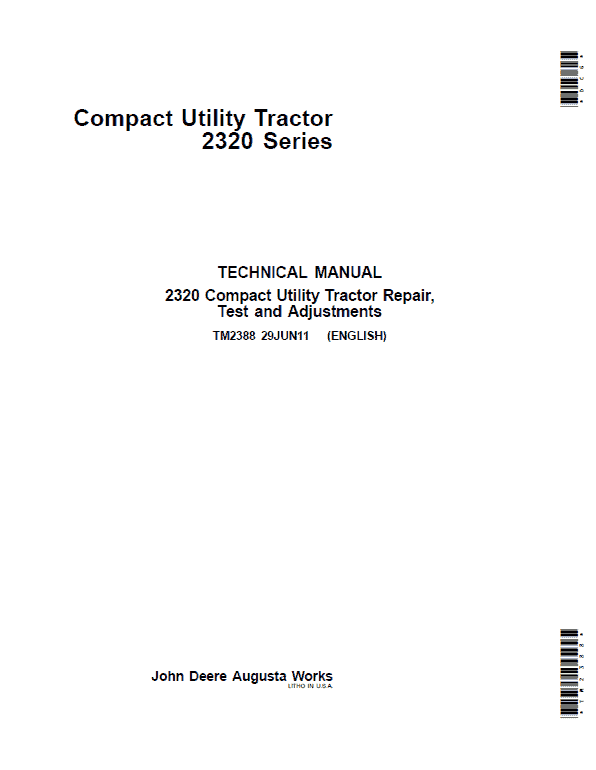 John Deere 2320 Compact Utility Tractor Repair Service Manual