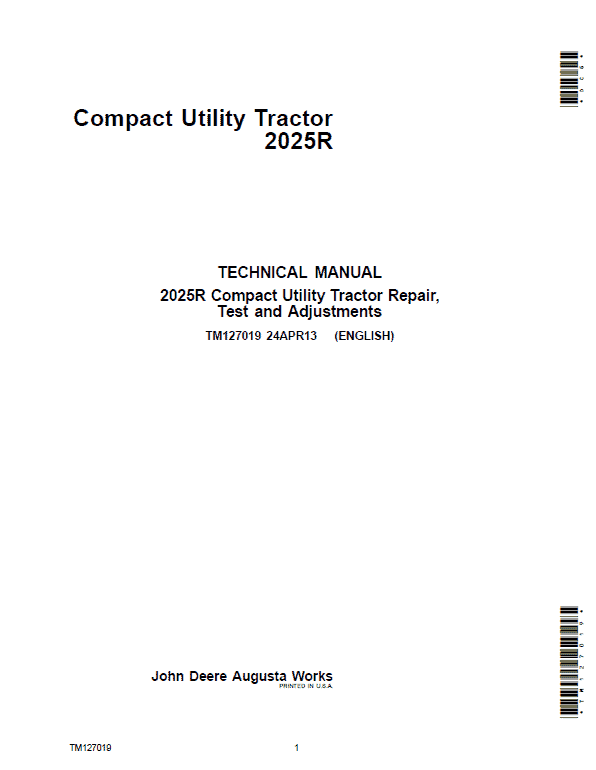 John Deere 2025R Compact Utility Tractor Repair Service Manual (S.N 010001-)