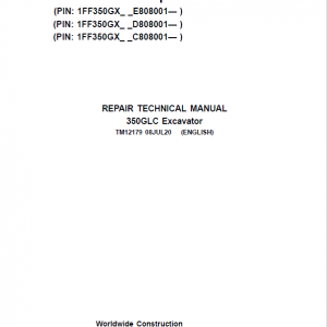 John Deere 350GLC Excavator Service Manual (PIN: 1FF350GX_C808001, D808001, E808001 -)