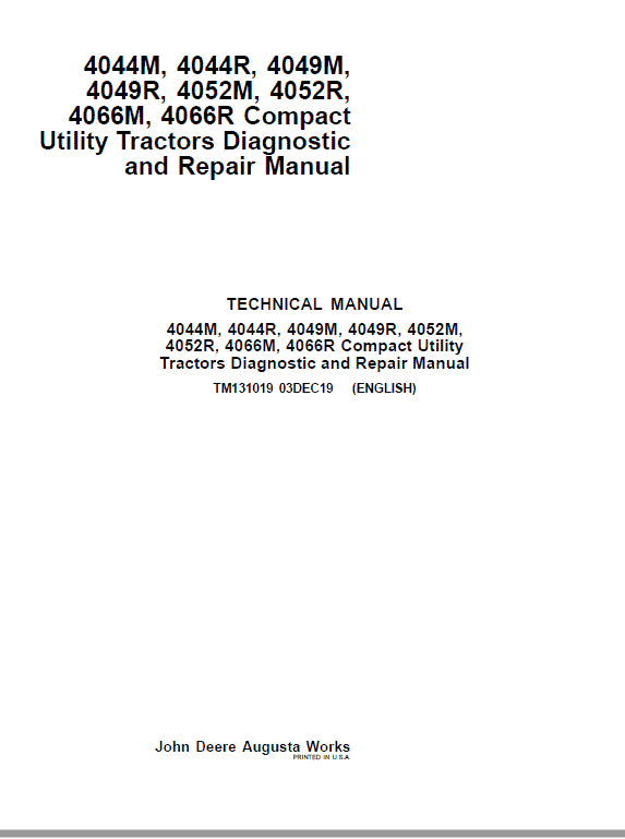 John Deere 4044M, 4044R, 4049M, 4049R Compact Utility Tractors Service Manual