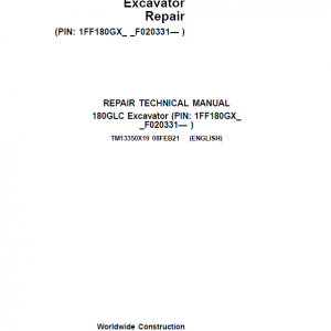 John Deere 180GLC Excavator Repair Service Manual (S.N after F020331 -)