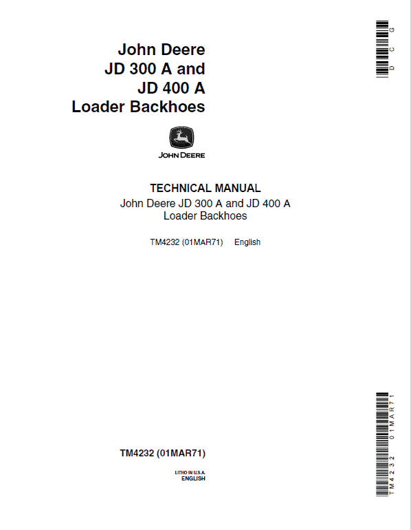 John Deere 300A, 400A Backhoe Loader Repair Service Manual