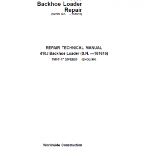 John Deere 410J Backhoe Loader Repair Service Manual (S.N before - 161616 )