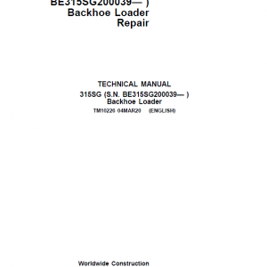 John Deere 315SG Backhoe Loader Repair Service Manual (S.N after BE315SG200039 - )