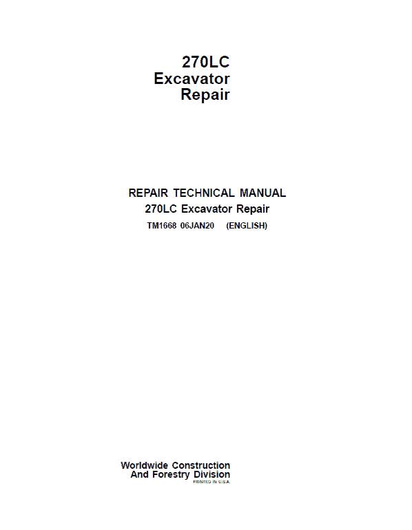 John Deere 270LC Excavator Repair Service Manual