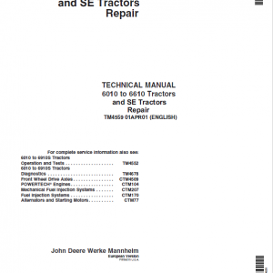 John Deere 6010, 6110, 6210, 6310, 6410, 6510, 6610 Tractor Service Manual