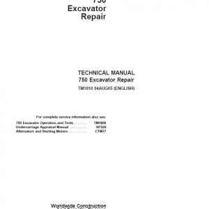 John Deere 750 Excavator Repair Service Manual